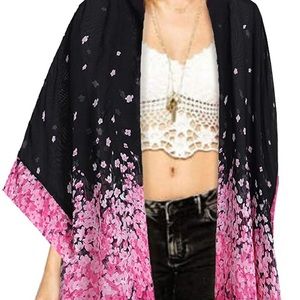 Women's Loose Oversized Chiffon Kimono  Cardigan Beach Swim Cover up Small